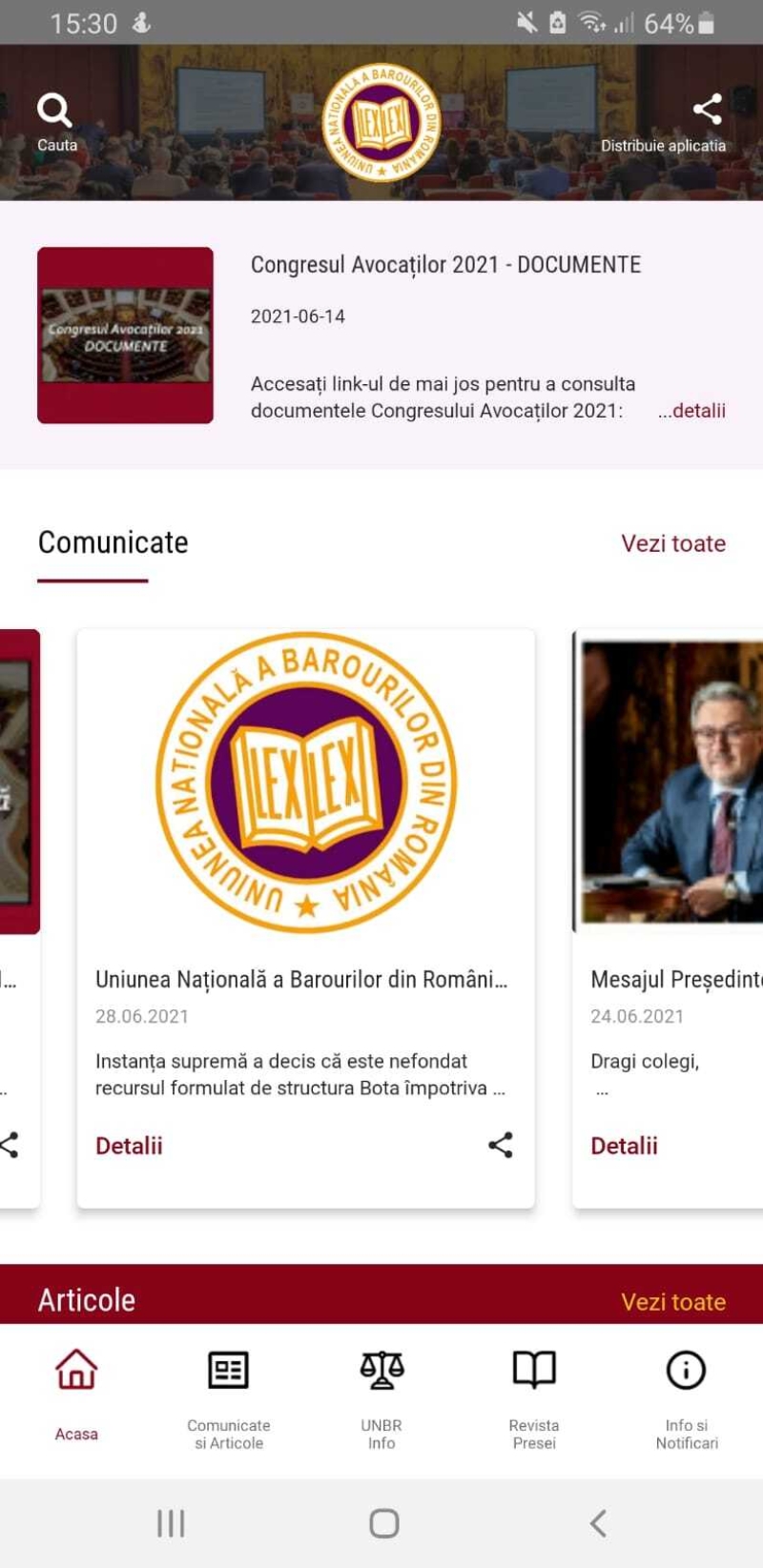 UNBR Info - Aplicatie mobile de informare a Uniunii Nationale a Barourilor