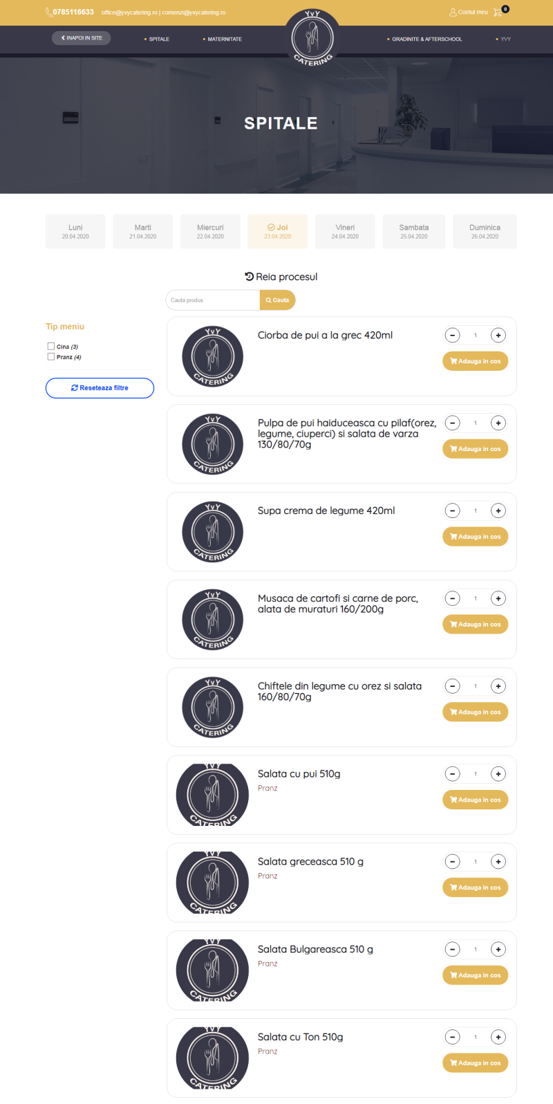 YVY Catering - Platforma web pentru comenzi catering dedicata Institutiilor