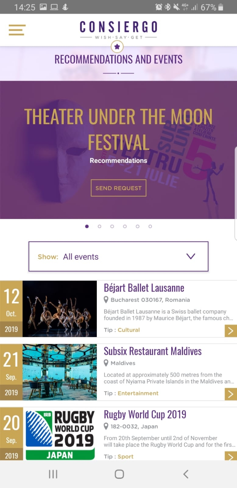 Mobile Android & iOS app dedicated to concierge services - Consiergo