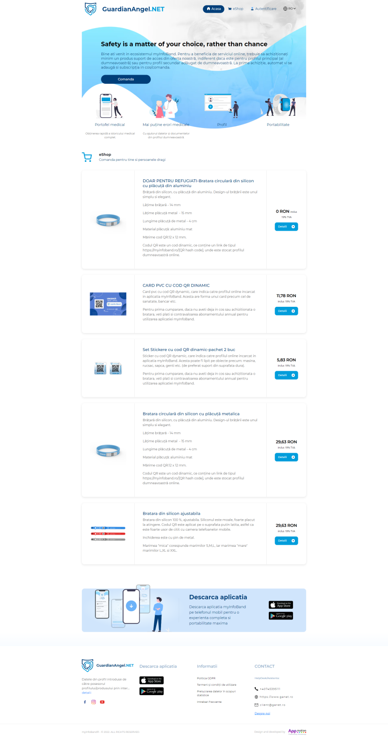 myinfoBand - Platforma web achizitionare bratari medicale si gestionare dosar medical