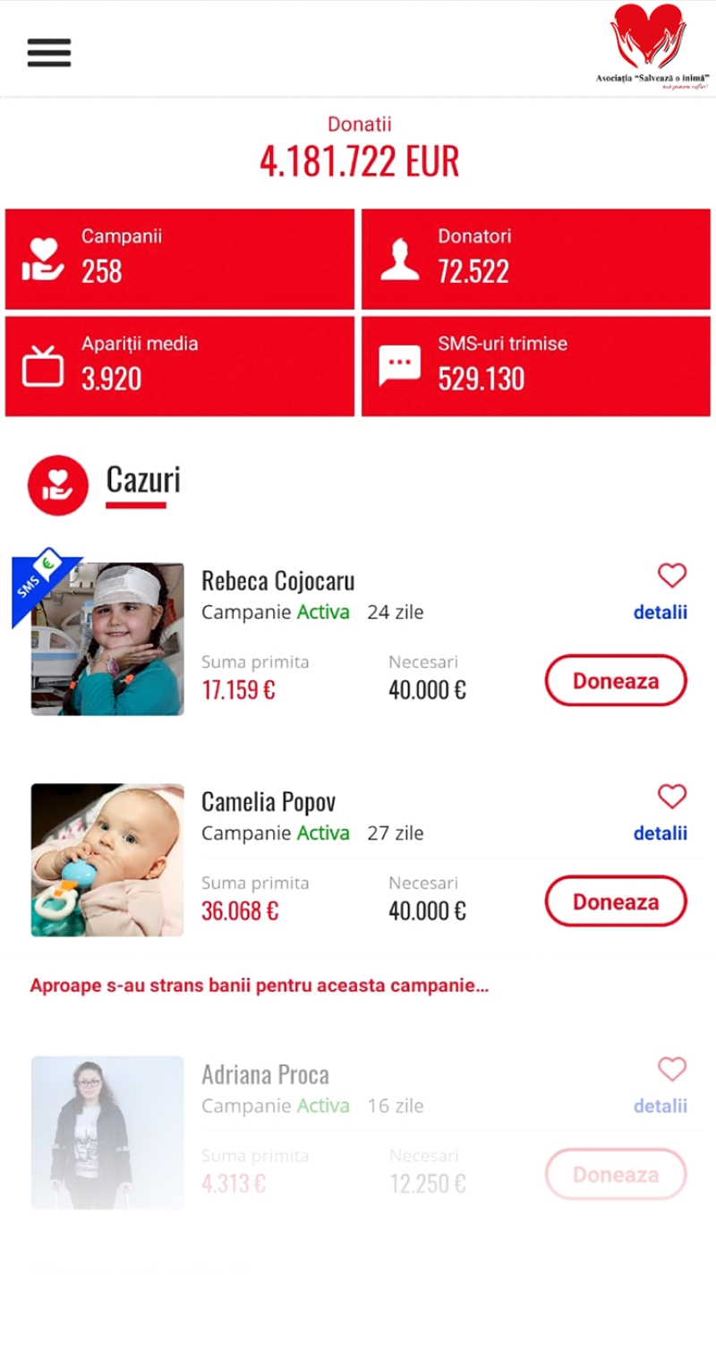 Android and iOS application for the Association 'Salveaza o inima'