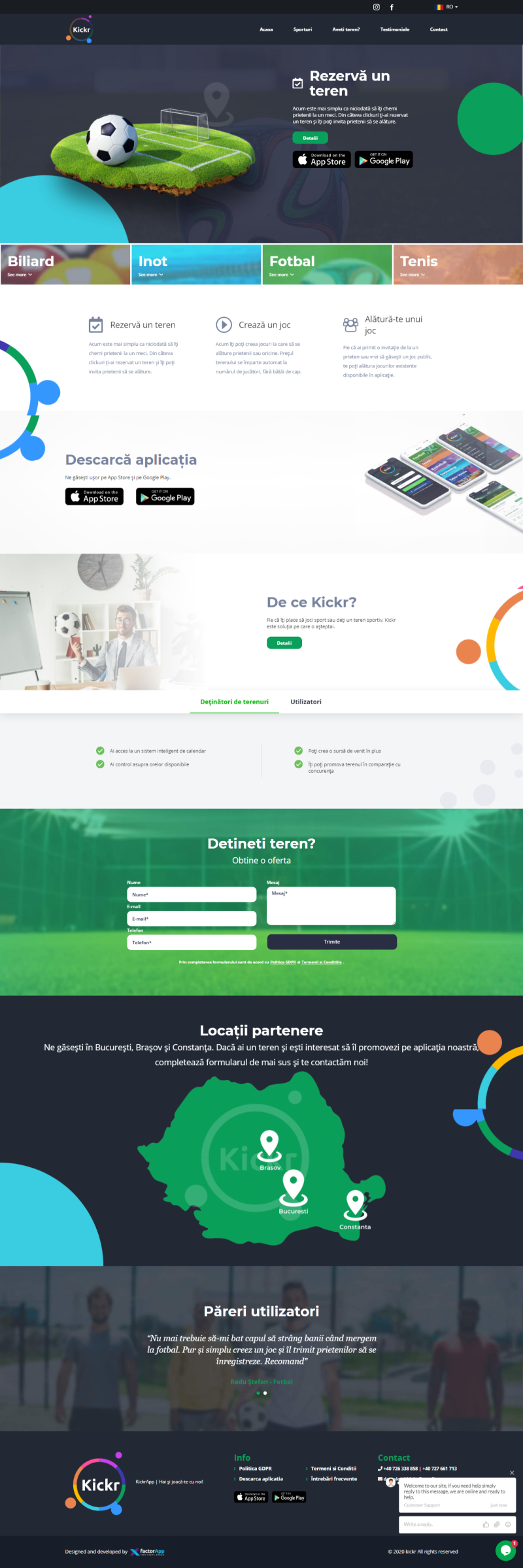 Kickr – Landing page pentru prezentare aplicatie mobile