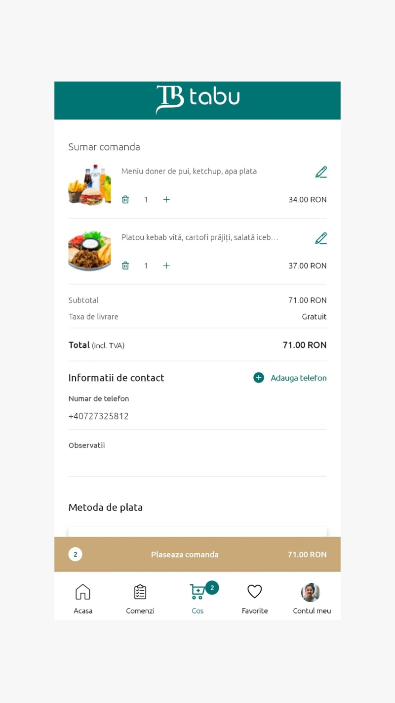 Tabu Food - Android and iOS app for ordering food