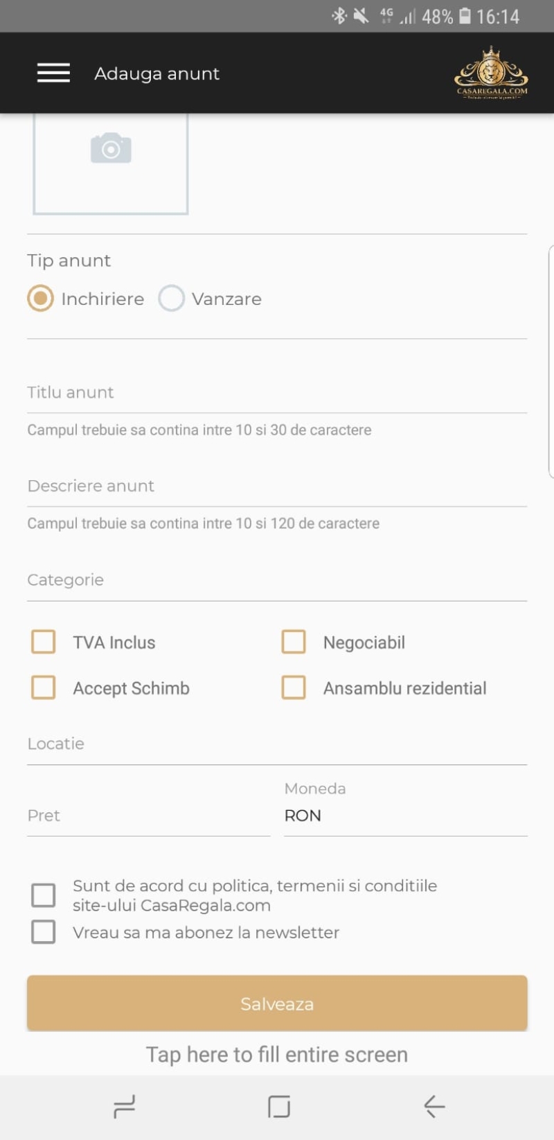 Website & aplicatie mobile pentru listarea si promovarea anunturilor imobiliare - Casa Regala